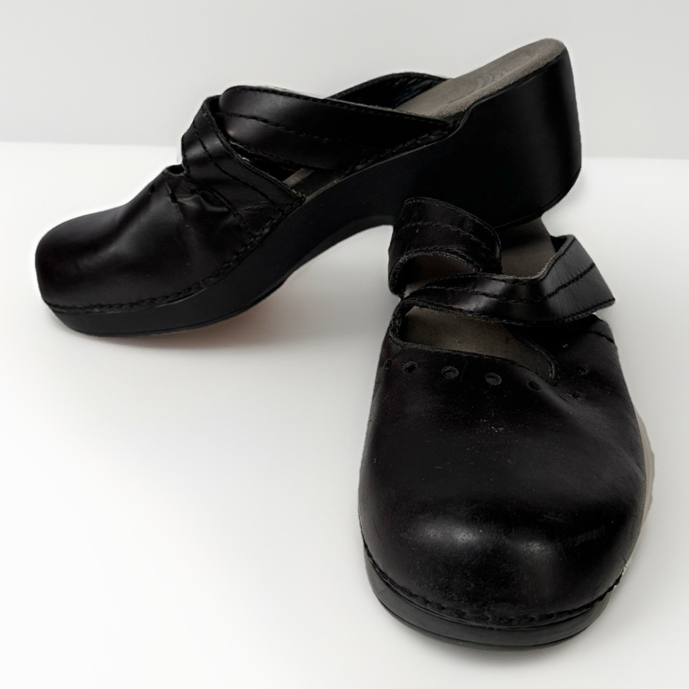 DANSKO Shoes Women 41 Black Oiled Leather Mary Jane Slip-Ons Clogs Padded Insole